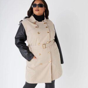 Ashley Stewart Plus Size Leather Paneled Trench Coat Size 26/28 Brand New W/TAGS